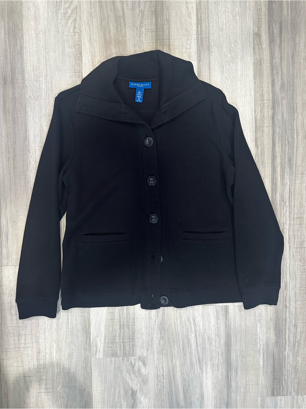 Karen Scott Black Button-Front Shawl-Collar Jacket